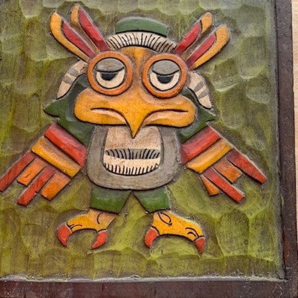 Hand carved whimsical bird plaque