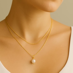 Tiny Freshwater Pearl Necklace, Double Layer Pearl Necklace, Wedding Jewelry,Gold Pearl Drop Necklace, Minimalist Necklace, Bridesmaid Gift