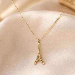 14K Gold Plated Tiny Eiffel Tower Necklace, Sterling Silver Pendant, Minimalist Paris Charm