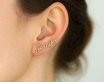 925K  Silver Name Earrings, Custom Name Earrings, Minimalist Earrings, Christmas Gift, Personalized Name Earrings in Gold & Silver