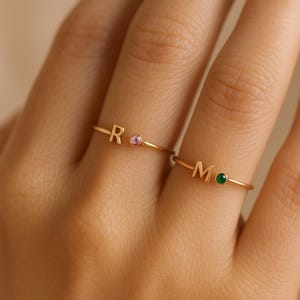 Initial Birthstone Ring,Letter Ring by LumineRosaJewels,Custom Initial Ring,Personalized Gift for Her,Dainty Ring,Birthday Gifts