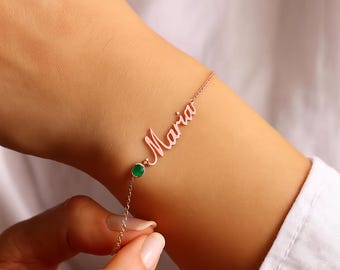 Personalized Name Bracelet & Birthstone, Christmas Gift, 14K Gold Plated Daily Bracelet, Gift For Her, Birthday Gift, Personalized Jewellery