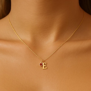 Personalized Birthstone Initial Necklace, Letter Pendant Necklace with Birthstone,Christmas Gift,Custom Birthstone Jewelry,Gift for Her