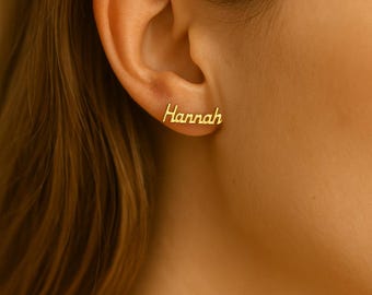 925 Silver Stud Name Earrings, Custom Name Earrings, Minimalist Jewelry, Christmas Gift, Personalized Name Earrings in Gold & Silver