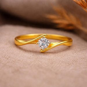 14K Gold Plated Dainty Curved Solitaire Ring, Stackable Ring, Simple Promise Ring, Minimalist Jewelry, Perfect Gift For Her, Christmas Gift