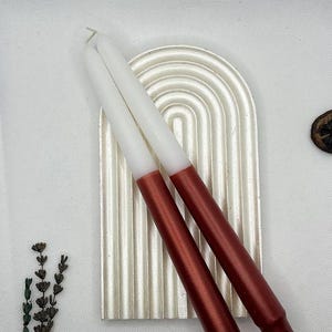 Handmade Metallic Red & White Taper Candle Set of 2 – Romantic Decorative Long Burning Wax – Elegant Handmade Gift Candles