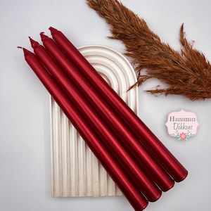 Red Taper Candles Set of 4, Metallic Stick Candles, Romantic Dinner Decor, Holiday Candle, Bold Elegant Wedding Table Centerpiece