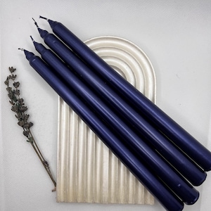 Navy Blue Taper Candles Set of 4, Metallic Stick Candle, Elegant Dinner Decor, Wedding Table Centerpiece, Modern Dark Blue Candle