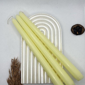 Handmade Pastel Lemon Yellow Taper Candle Set of 3 – Long Burning Natural Wax – Elegant Decorative Candles