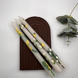 Lemon Bloom Candle Set – Hand Painted Floral Tapers – 3pcs Summer Decor