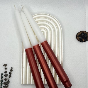 Handmade Red & White Metallic Taper Candle Set of 3 – Romantic Long Burning Wax – Decorative Elegant Candles for Holidays Weddings