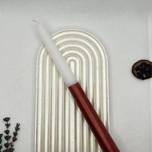 Metallic Red & White Marble Taper Candle – 25cm Handmade Luxury Candle – Holiday Wedding, Romantic Dinner Festive Table Decor