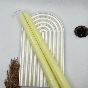 Handmade Taper Candle Set of 2 – Pastel Lemon Yellow with Marble Effect – Decorative Natural Wax Long Burn