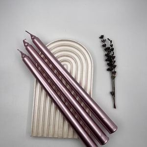 Metallic Pink Taper Candles Set of 3, Elegant Pink Candles, Wedding Decor, Home Decor, Unscented Taper Candles for Dinner