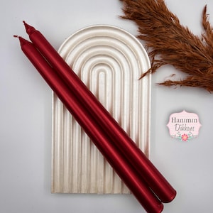 Red Metallic Taper Candle Set of 2, Holiday Dinner Candles, Christmas Table Decor, Glossy Stick Candle Pair, Gift for Home