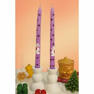 Hand Painted Cute Bunny Design Pink Decorative Taper Candles – 2pcs Set