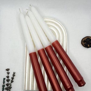 Handmade Metallic Red & White Taper Candle Set of 4 – Romantic Long Burning Wax – Festive Decorative Candles