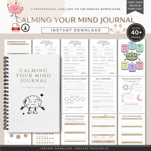 Calming Your Mind Journal | Mental Clarity, Reflection and Mindfulness Prompts | Self-Care & Anxiety Relief Journal | Printable PDF