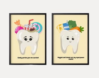 Kids 'Dental Wand Kunst Set Gesunde Zähne Druck, Zahnarzt Büro Dekor, Kinder Klinik Zeichen Lernposter Digitaler Download