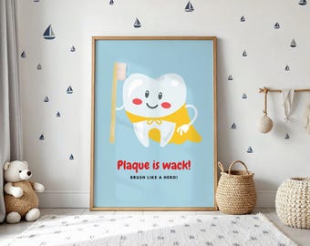Toothbrush Hero Art Print: Kids Dentist Office Decor (Digital Download)