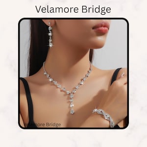 Braut Halskette set Silber Hochzeit Schmuck für Braut Silber Brautschmuck Brautkette Set Brautschmuck-Set Brautjungfer Schmuck-Set
