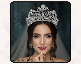 Tiara de novia para el día de la boda, corona de diamantes de imitación de cristal, tocado dorado o plateado, elegante accesorio para el cabello de novia.