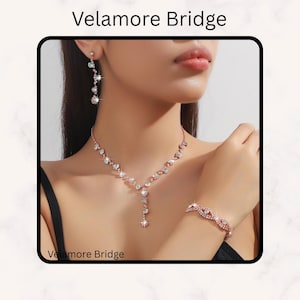 Bridal Jewelry Set Silver | Crystal Wedding Necklace Earrings Bracelet | Sparkling Prom Jewelry Set for Women | Elegant Gift for Her