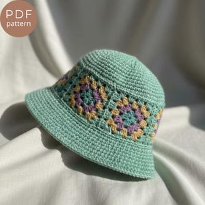 Granny Square Bucket Hat Crochet Pattern (PDF) – Beginner–Intermediate, DK/Worsted