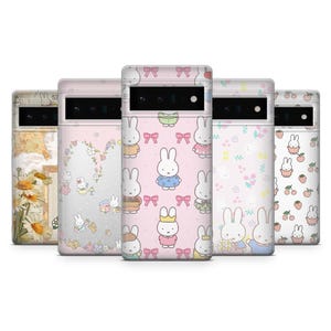 Funda de teléfono con diseño de conejito Kawaii Miffy para Google Pixel 9, 9Pro, 8Pro, 8A, 7, 6A, Samsung S25, S24, S23, A25, A15, A55, iPhone 16Plus, 15