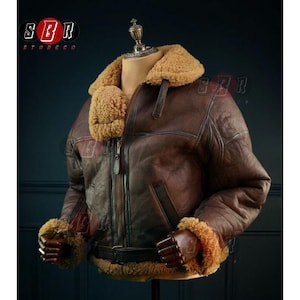 Men’s B-3 RAF US Navy Bomber Aviator Jacket – Real Shearling Leather Flying Coat – Irvin WWII Military Style – Gift for Him – Winter Wear