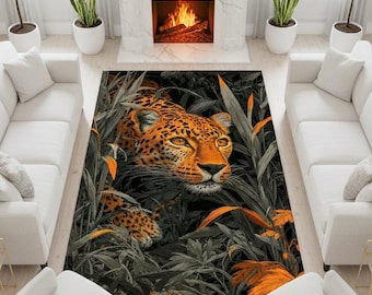 Leopard Jungle Area Rug, Modern Safari Carpet