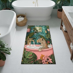 Alfombra de baño con estampado de leopardo en rosa – Alfombra de selva tropical