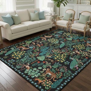 Botanical Jungle Rug: Safari Animal Print, Washable Area Carpet image 1