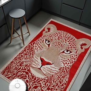 Figured Animal Area Rug, Red Tiger Rug, Red Leopard Rug, Anti Allergic Lint Free Washable Rug,Pop Art Living Room Carpet,Modern Non-Slip Rug