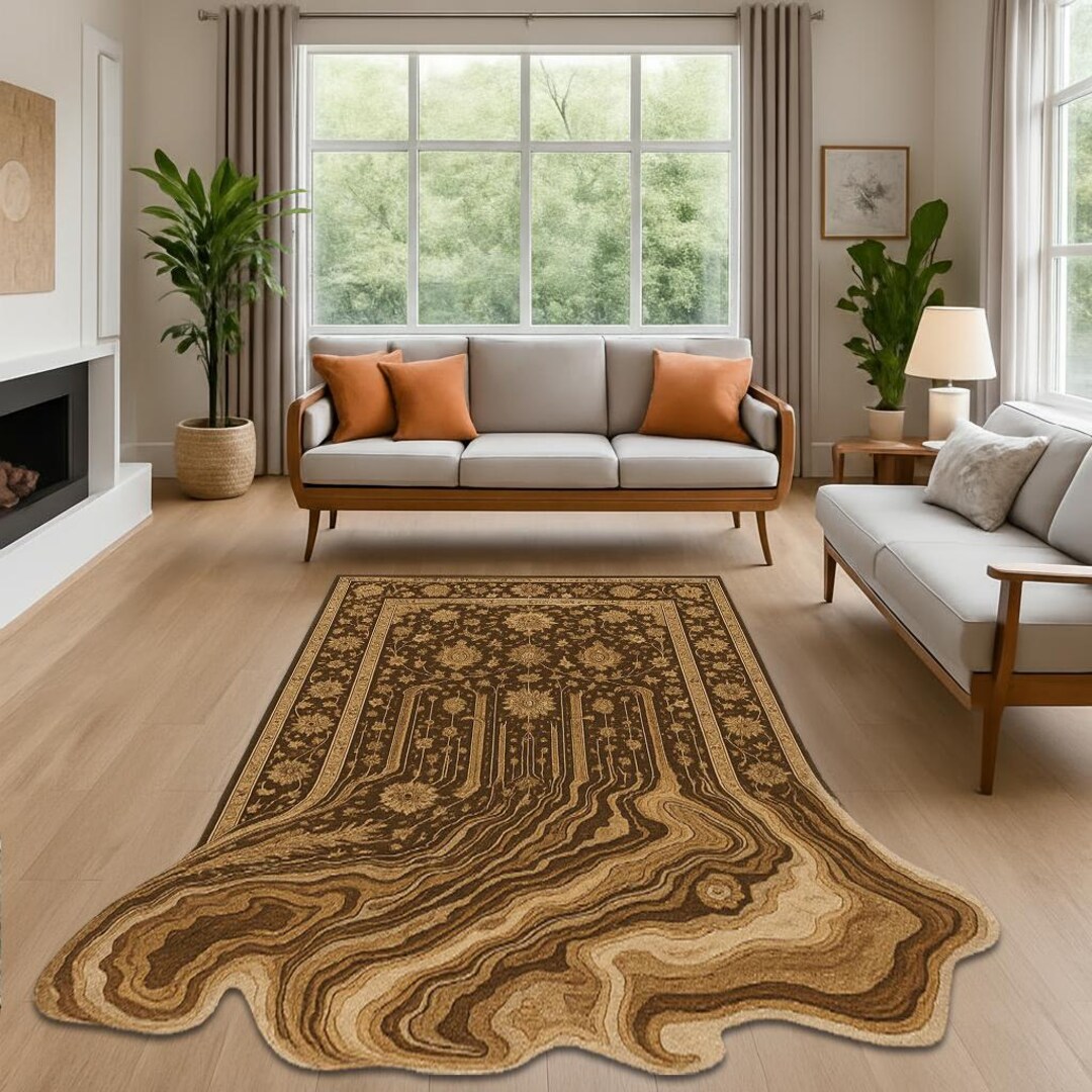 Brown Abstract Flow Rug – Vintage Boho Style, Non-slip Area Carpet - Etsy