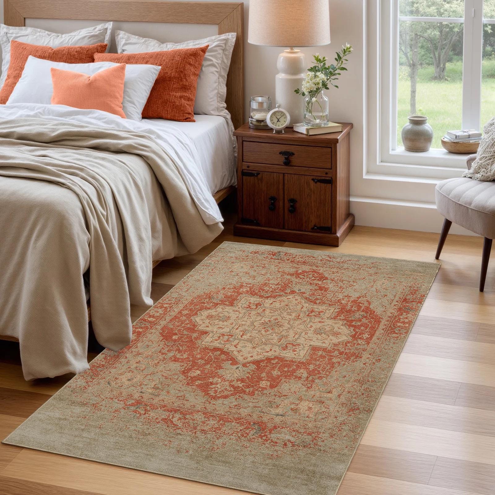 Rust Medallion Area Rug - Distressed ...