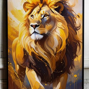Lion Head Poster – Vibrant Gold & Rich Brown Strokes | Powerful Wildlife Art Print | Abstract Lion Art