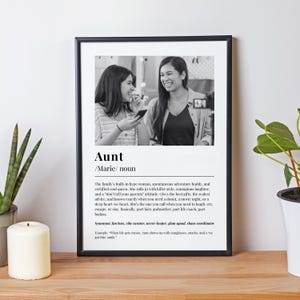 Personalized Aunt Dictionary Definition Print with Photo Custom Digital Download Wall Art Gift for Aunt Birthday or Home Decor Printable