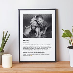 Personalized Brother Dictionary Definition Print with Photo Custom Digital Download Wall Art Gift for Brother Birthday Home Decor Printable