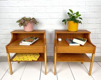 Mid Century Teak Nightstands: 1950s Swedish Bedside Tables (Set of Two)