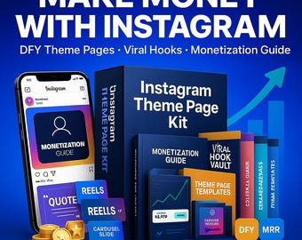 Instagram Theme Page Kit | DFY Faceless Income System w/ PLR, MRR, Viral Hooks & Monetization Guide, Make Money With Instagram Done For You