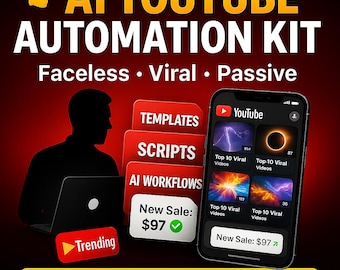 AI YouTube Automation Kit | Faceless Channel Templates, dfy Workflows, PLR MRR, Viral Top 10 Videos, Make Money Online