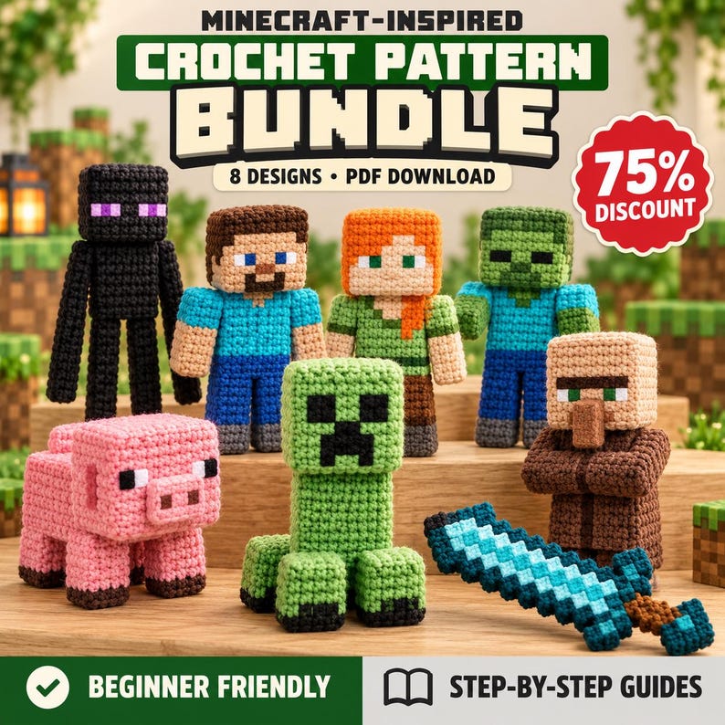 Minecraft-inspired Crochet Pattern Bundle, 8 Amigurumi PDF Guides With ...