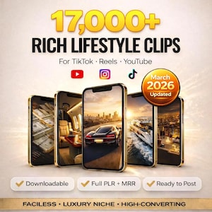 17,000本以上のバイラルなラグジュアリーライフスタイル動画リール、車、ヨット、飛行機、億万長者、TikTok、Instagram、YouTube、デジタルマーケティング、MRR、PLR