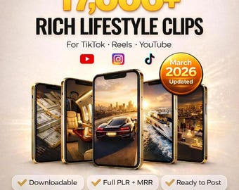 Más de 17.000 vídeos virales de estilo de vida de lujo: Reels, coches, yates, aviones, millonarios, TikTok, Instagram, YouTube, marketing digital, MRR, PLR