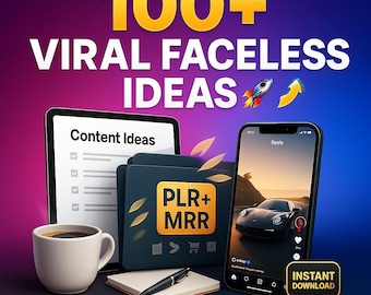 Mais de 100 ideias virais para TikTok e Reels sem rosto | Ideias de conteúdo para mídias sociais para Instagram, TikTok, PDF + modelo PLR do Canva, ganchos de vídeo virais MLR