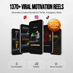 Bundel met 1370+ virale motivatierollen | Instagram, TikTok-contentclips, minimalistische anonieme video's, kant-en-klaar socialmediapakket
