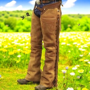 Men’s 100% Real Leather Western Style Cowboy Chap Fringes Suede Leather Pant Suede Leather Chap Riding Chaps Mens Leather Chap