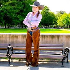 Women&#39;s 100% Geniune Leather Western Wear Chap Fringes, Suede Leather Pant Leather Chap, Riding Chaps, Rodeo Leather Chap, Western leggings