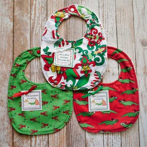 Louisiana Cajun Christmas Reversible Bib - Your Choice:  Gators, Crawfish or Fleur de Lis